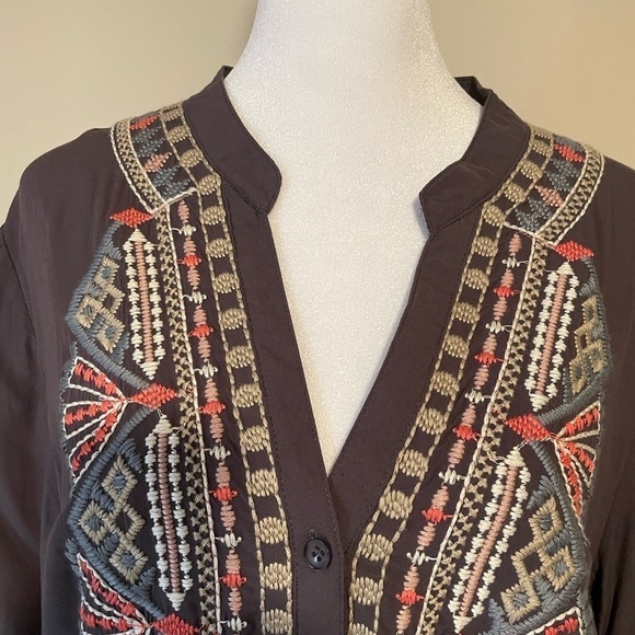 Luna Moon Womens Embroidered Gray Tunic Size Large Boho, oversized, festival - Picture 2 of 8